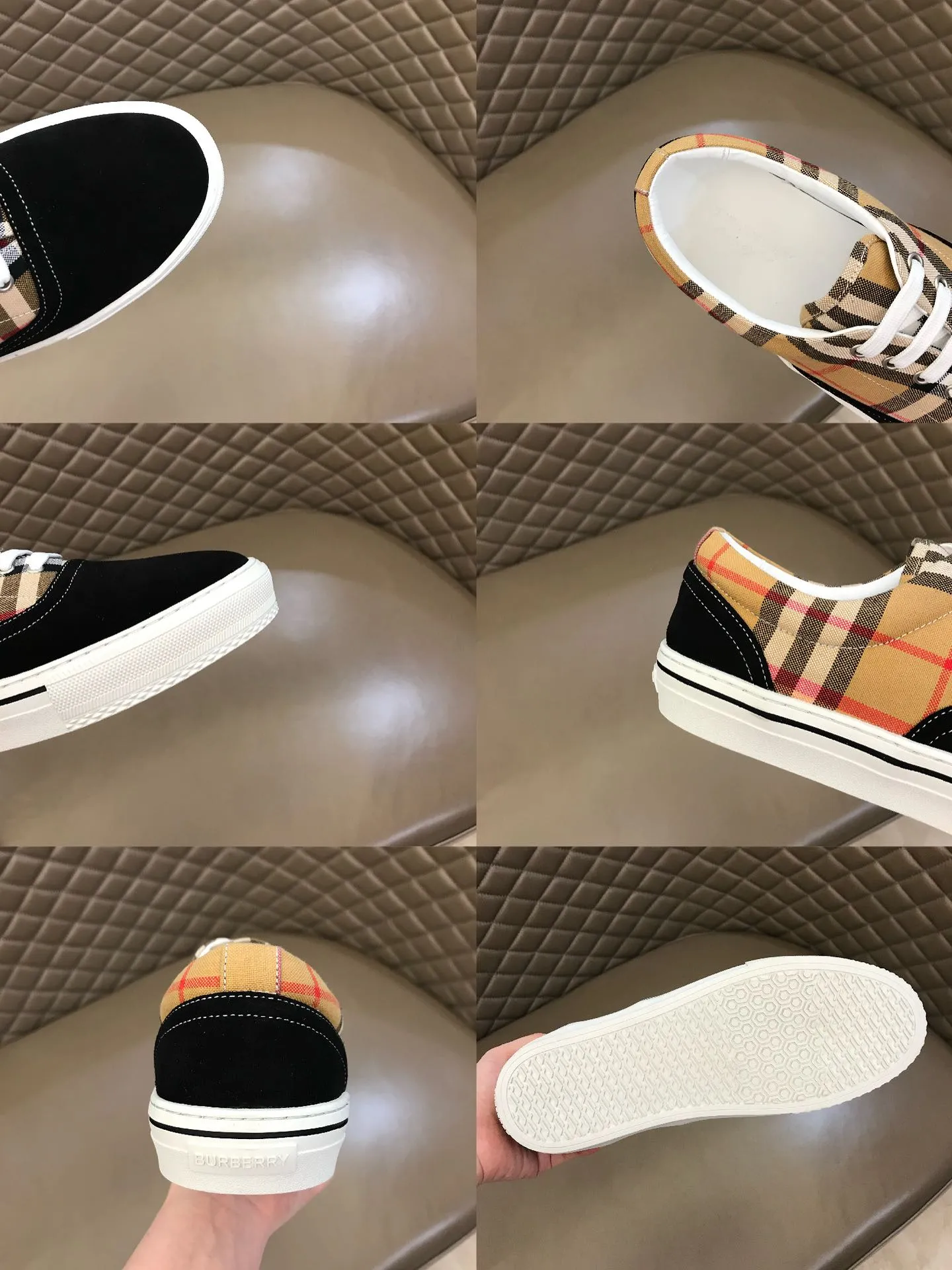 p360 "Burberr*" new men's classic low-top sneakers, reinterpreted with retro plaid cotton and cowhide materials, decorated with a new brand logo. First-layer sheepskin lining, embossed Burberry logo on the heel, original TPU outsole, size 38-44